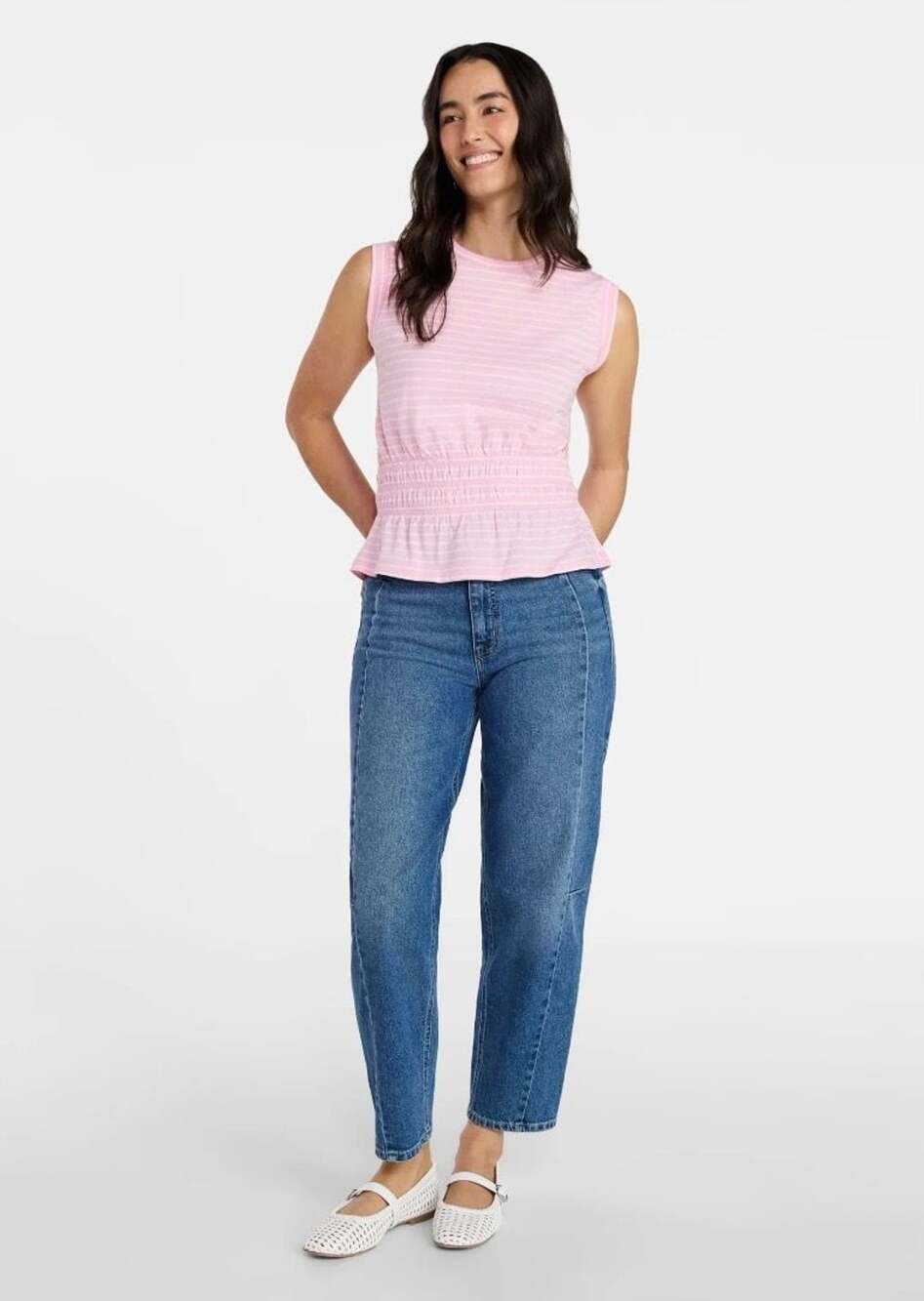 NWT Time And Tru Striped Smocked Peplum Tank Top Pink